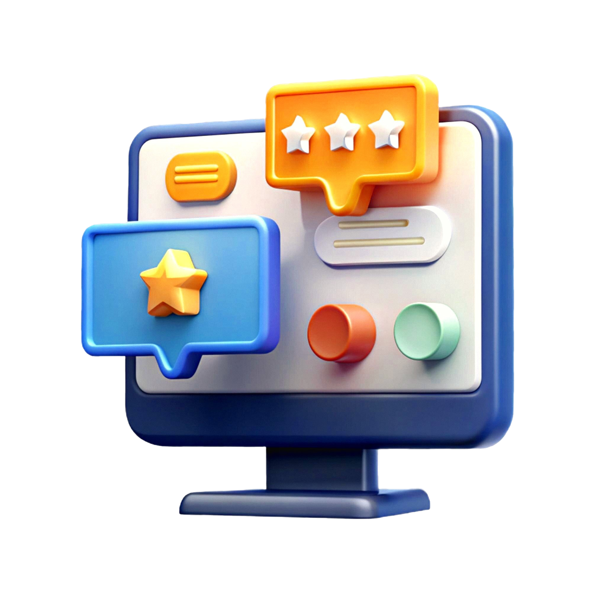 cartoon computer screen with popout message boxes and icons